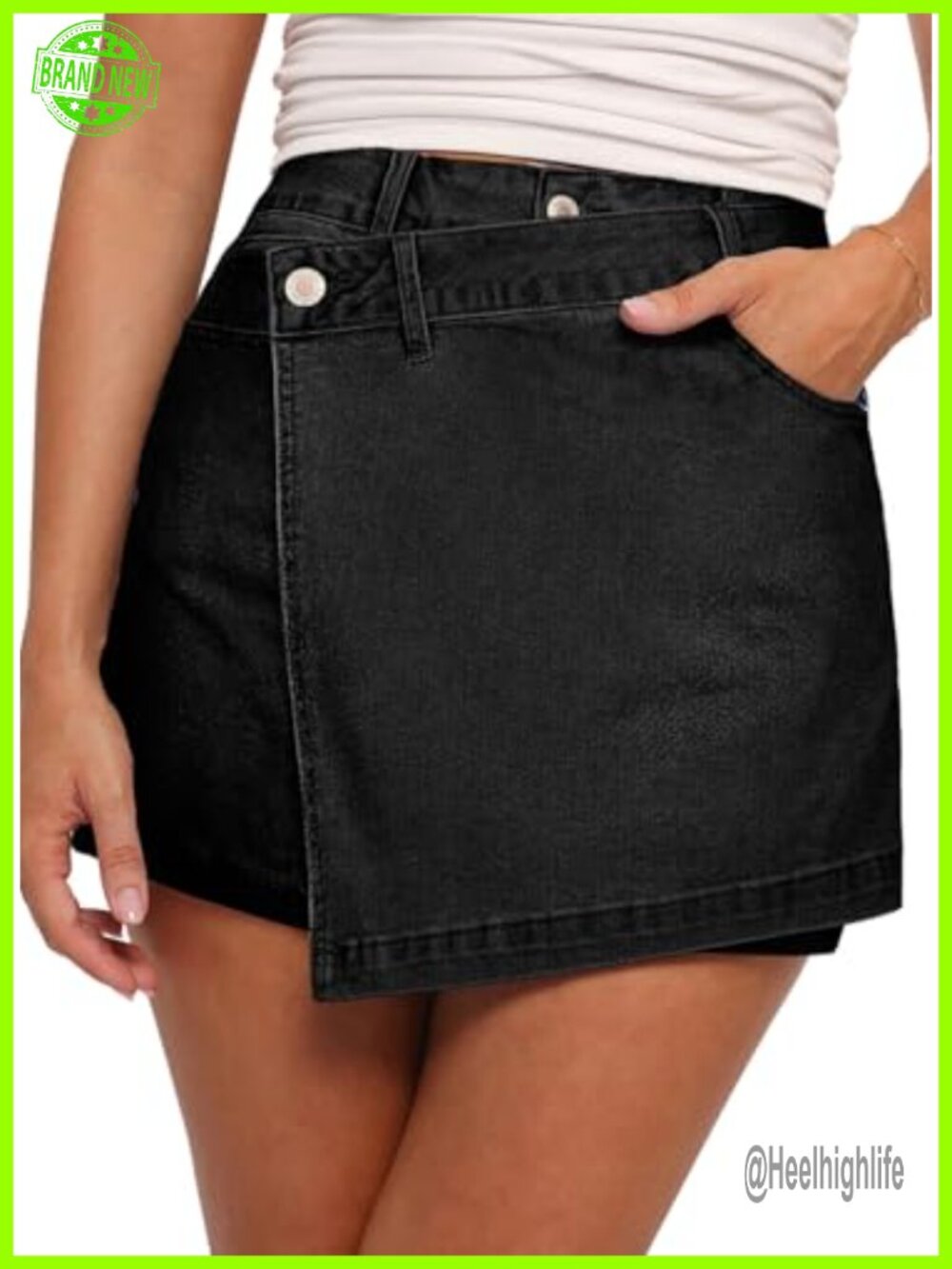 High Waisted Wrap Denim Skort Asymmetrical Mini Jean Skort